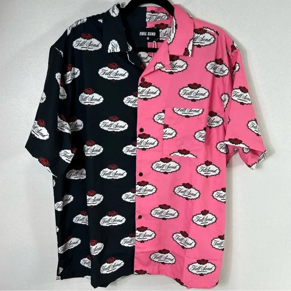 Full Send Nelk Boys Split Rose Logo Shirt Pink Black Button Up Size Medium NWT - Picture 1 of 12